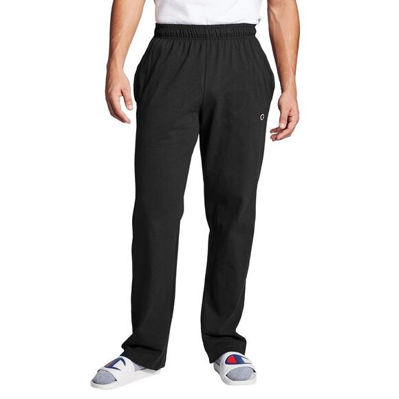 Champion Men's Large Black Cotton Jersey Open Bottom Lounge Sweatpants - Picture 1 of 6